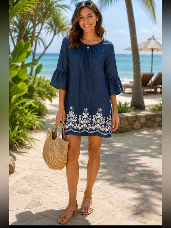 Beige by eci Dresses & Skirts - Boho Navy Blue Embroidered Tunic Dress Summer Vacation Dress Sz 6